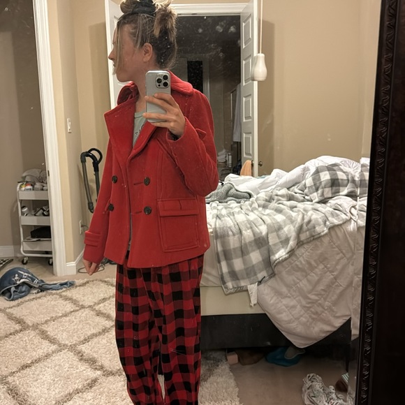 Thick double lined warm American eagle outfitters red pea coat - Picture 8 of 9